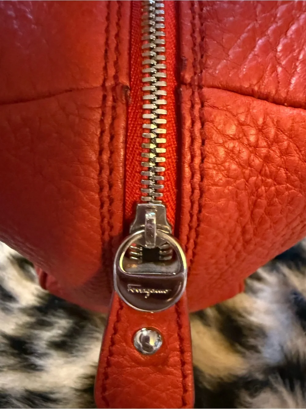 Salvatore Ferragamo Mini Red Pebble Leather Satchel Crossbody